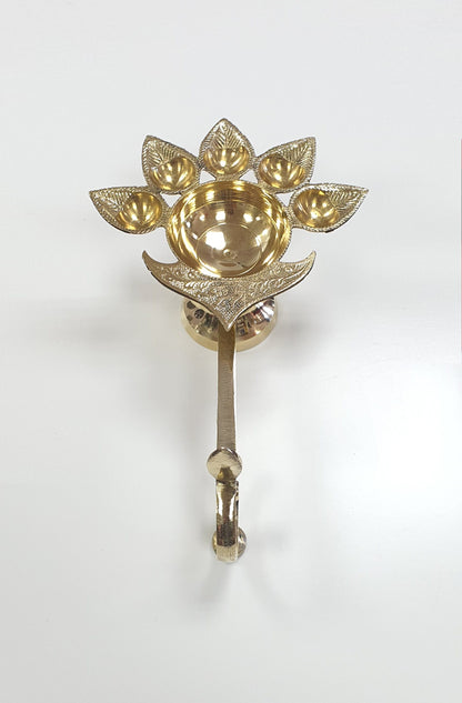 Large Stylish Brass Aarti Puja/Pooja/Diwali/Festival 5 Diya/Diva Lamp