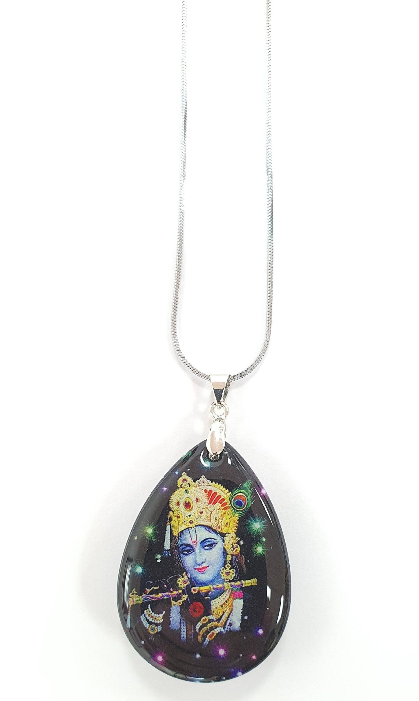 Lord Krishna Crystal Pendant with Silver Chain , High Quality product