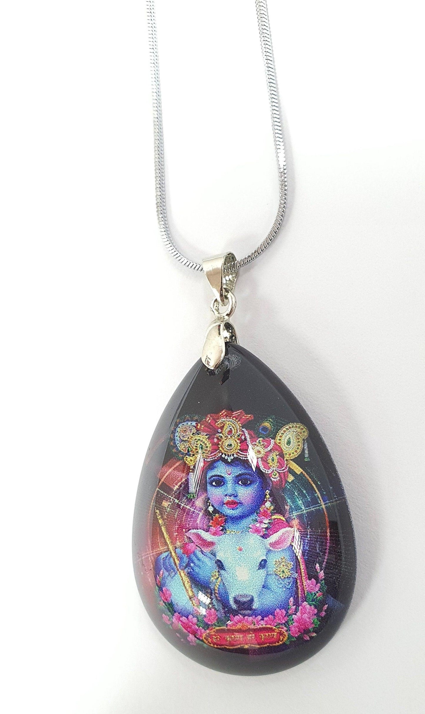 Lord Krishna Crystal Pendant with Silver Chain , High Quality product