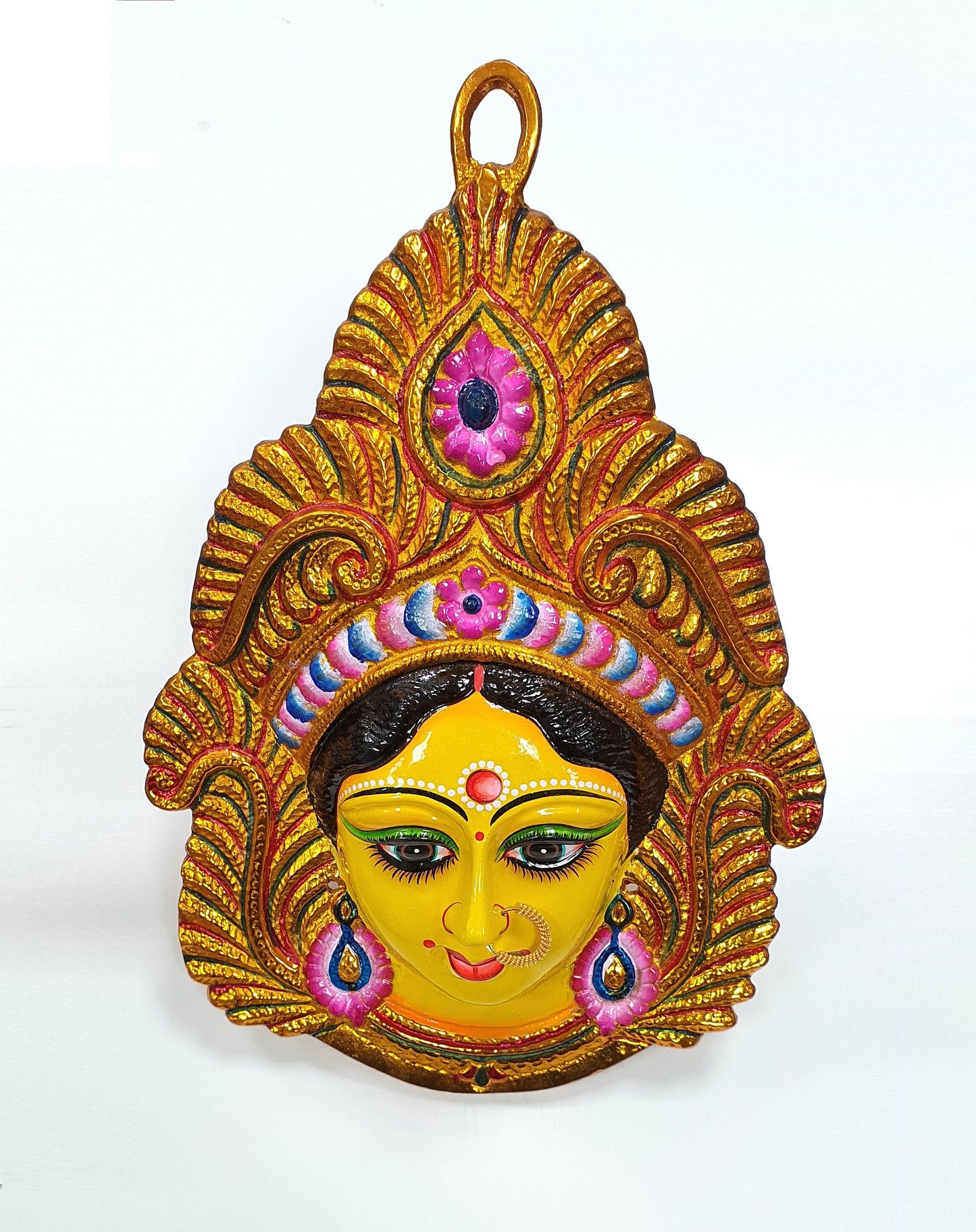 LARGE Rare Goddess Durga Wall Hanging Face With Nose Ring , Solid Alloy