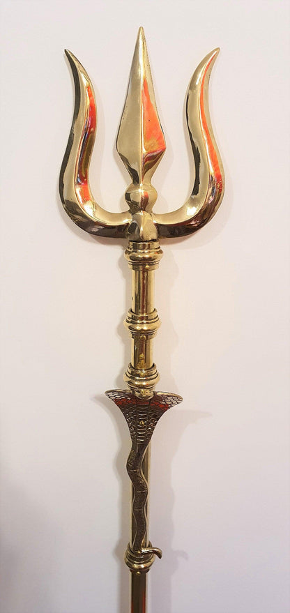 Large Lord Shiva 5 feet tall Brass Trishul (Trident), with attached Snake/Naag