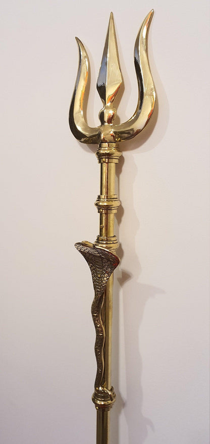 Large Lord Shiva 5 feet tall Brass Trishul (Trident), with attached Snake/Naag