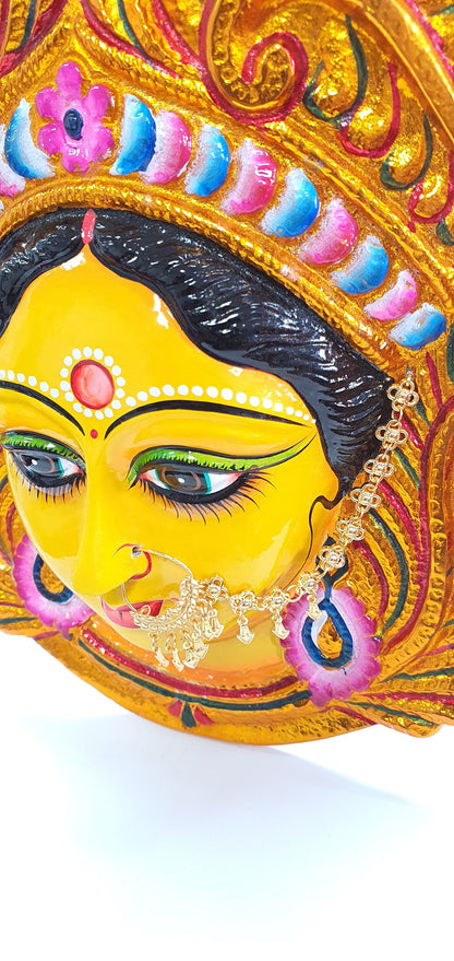 LARGE Rare Goddess Durga Wall Hanging Face With Large Nose Ring , Solid Alloy