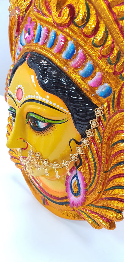 LARGE Rare Goddess Durga Wall Hanging Face With Large Nose Ring , Solid Alloy