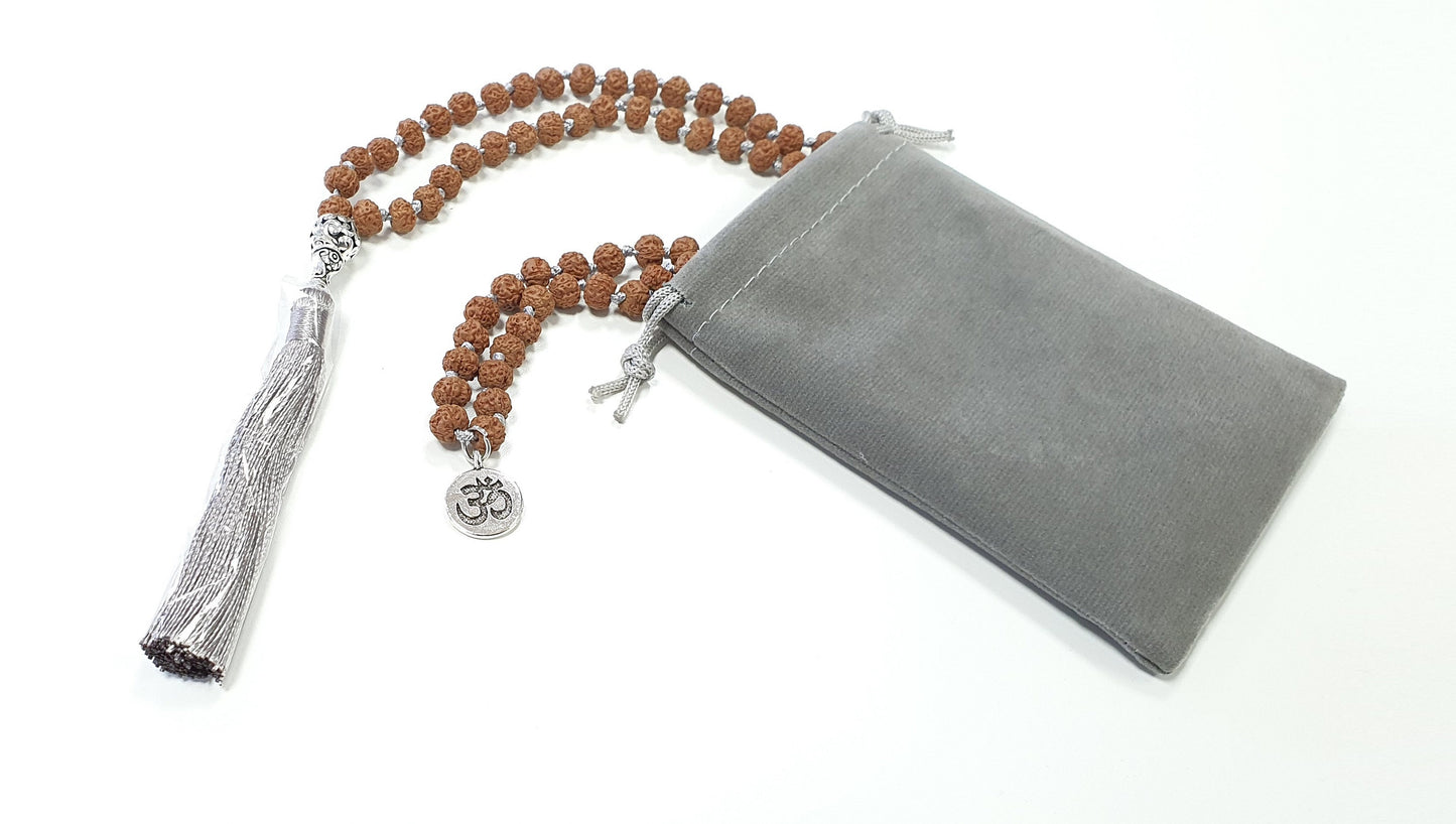 High Quality Custom 6mm 108 beads Natural Rudraksha OM Mala, Necklace/Bracelet