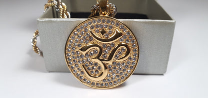 Hindu Om/Aum Silver + Gold Plated Pendent , 2 tone colour Chain with Gift Box
