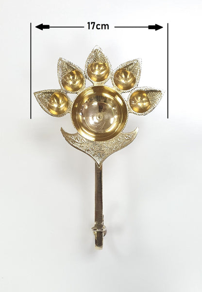 Large Stylish Brass Aarti Puja/Pooja/Diwali/Festival 5 Diya/Diva Lamp