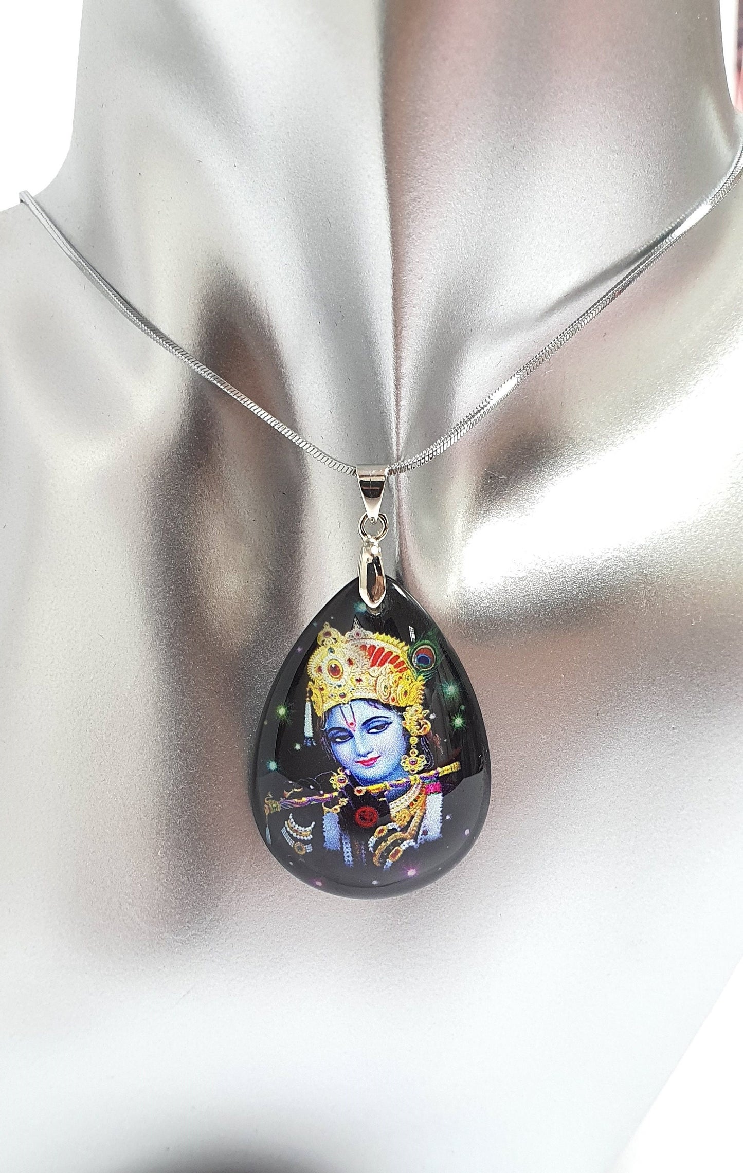 Lord Krishna Crystal Pendant with Silver Chain , High Quality product