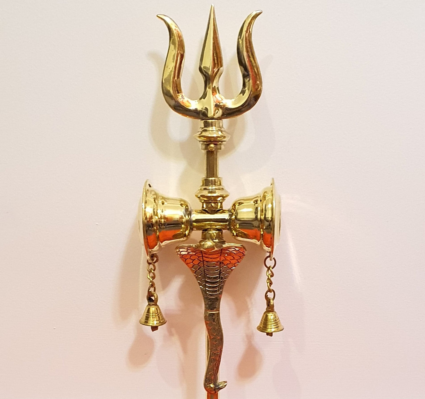 Lord Shiva 19 inch tall Brass Trishul ( Trident ) with Damaru and Snake ( Nag )