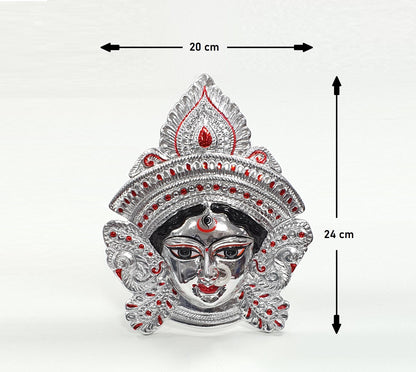 SIZE-M Goddess Durga ( Kali ) Rare Chrome/Silver Wall Hanging Face With Nose Ring