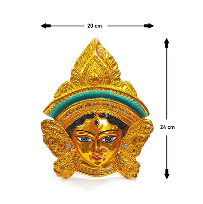 SIZE-M Goddess Durga ( Kali ) Rare Gold Chrome Wall Hanging Face With Nose Ring