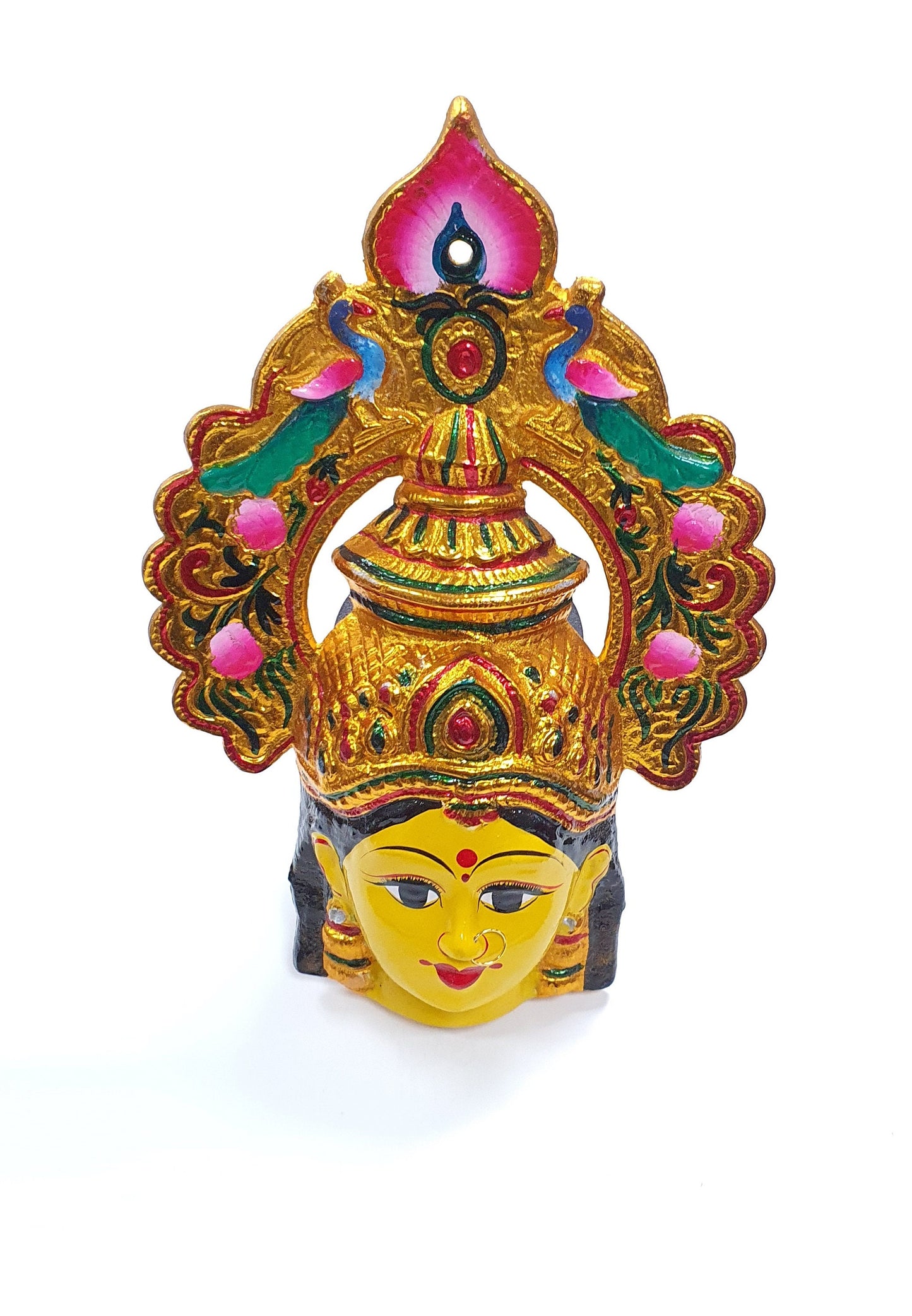 Goddess Lakshmi ( For Varalakshmi Pooja , Diwali or Wall Hanging ) Face with Nose Ring , Solid Alloy , Built to Last