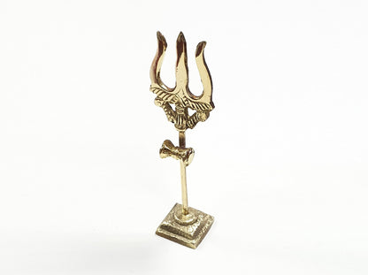 Lord Shiva Brass standing Trishul ( Trident ) with attached Damaru