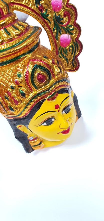 Goddess Lakshmi ( For Varalakshmi Pooja , Diwali or Wall Hanging ) Face with Nose Ring , Solid Alloy , Built to Last