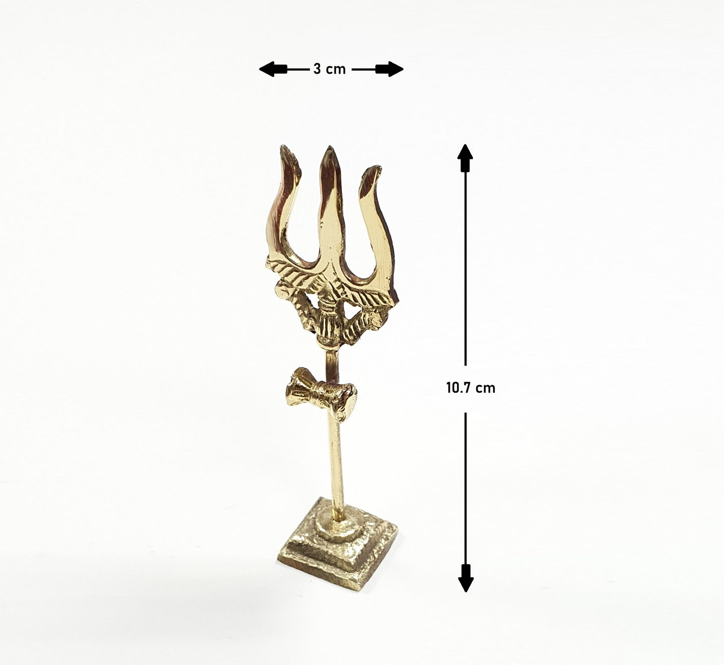 Lord Shiva Brass standing Trishul ( Trident ) with attached Damaru