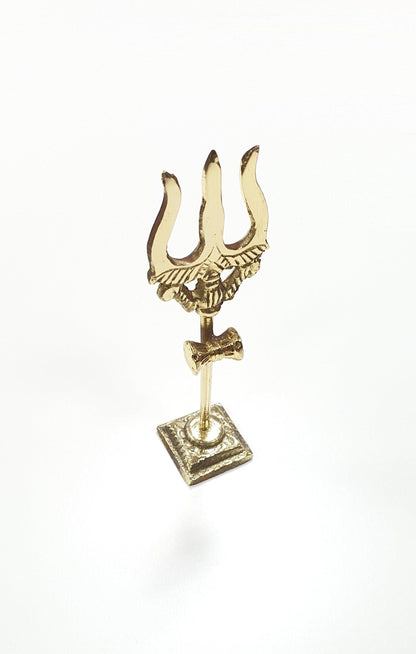 3 x Lord Shiva Brass standing Trishul ( Trident ) with attached Damaru