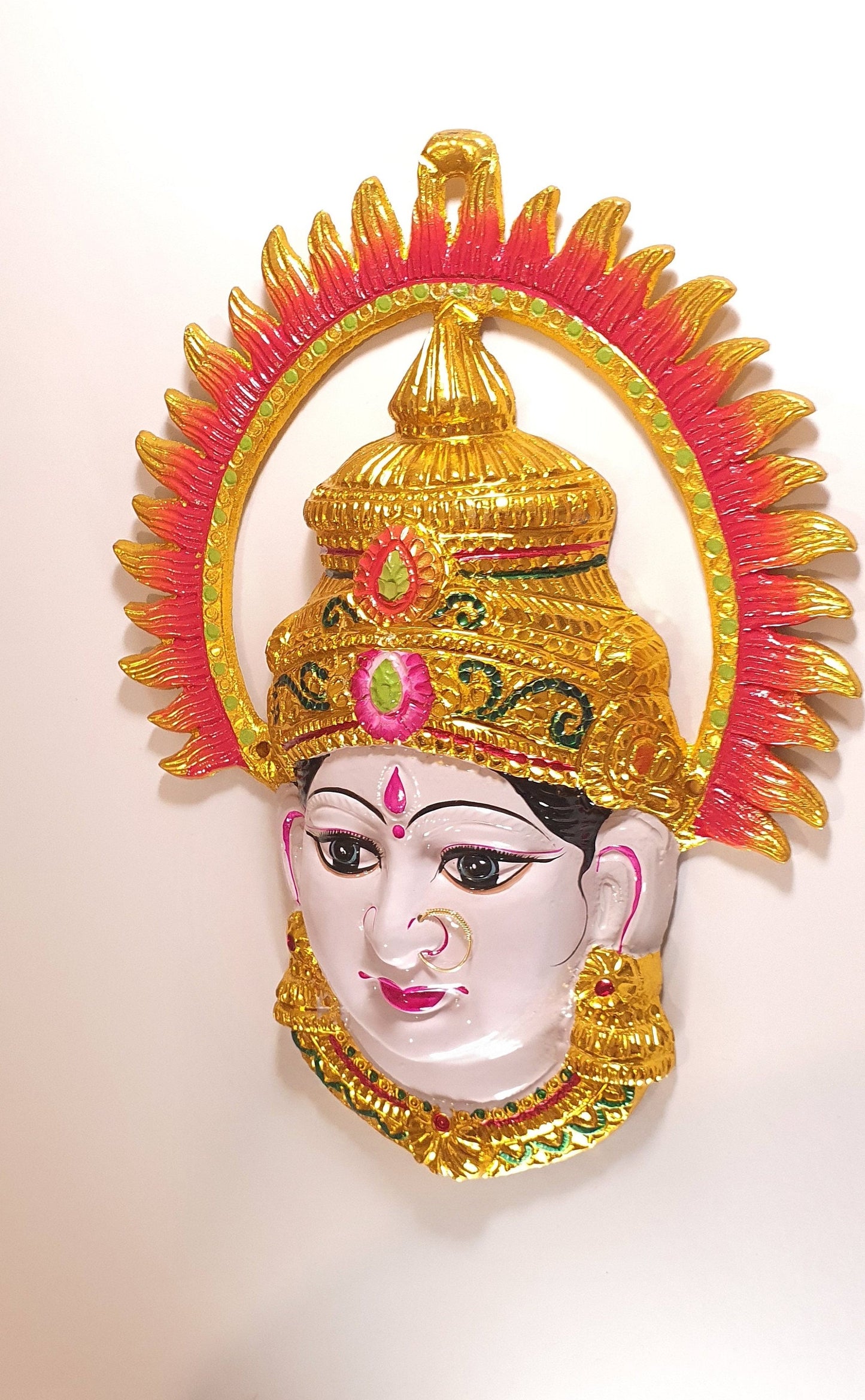 Goddess Lakshmi/Gauri ( For Varalakshmi Pooja , Diwali or Wall Hanging ) Face with Nose Ring, Solid Alloy