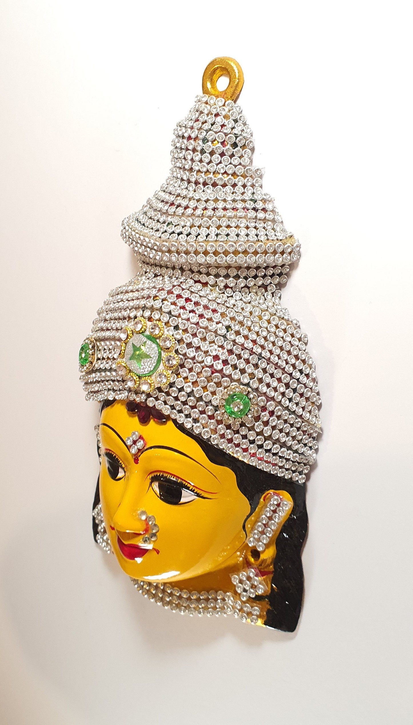Goddess Lakshmi ( For Varalakshmi Pooja , Diwali or Wall Hanging ) Face Stone Decorated , Solid Alloy , Built to Last