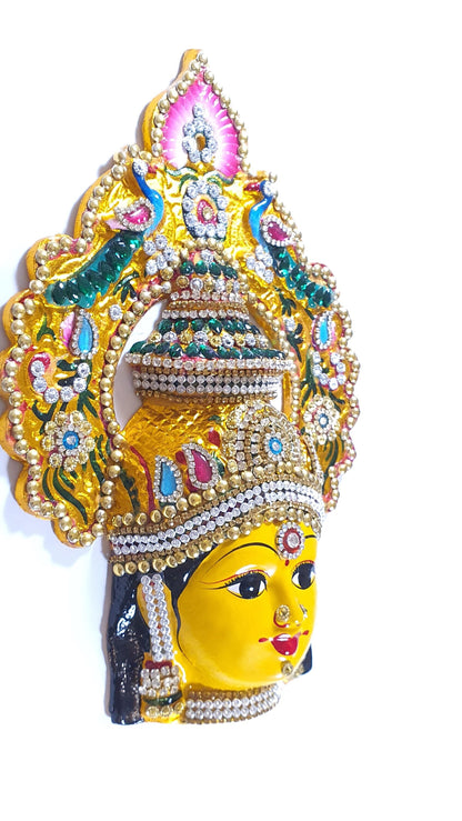 Goddess Lakshmi ( For Varalakshmi Pooja , Diwali or Wall Hanging ) Face , Stone decorated, Solid Alloy , Built to Last