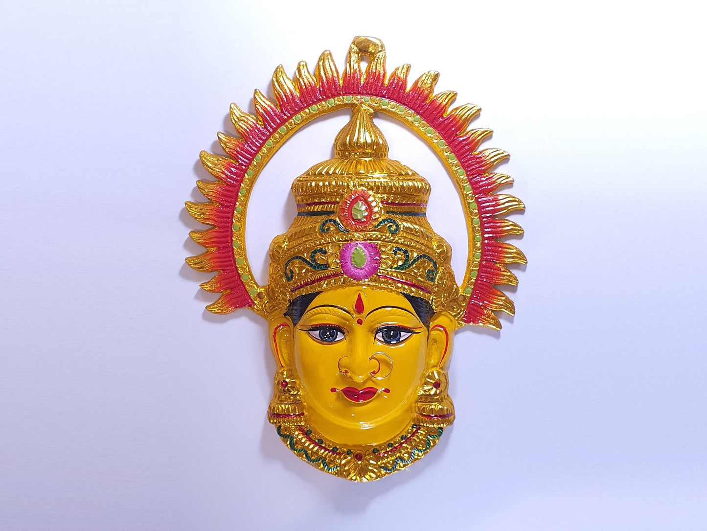 Goddess Lakshmi/Gauri ( For Varalakshmi Pooja , Diwali or Wall Hanging ) Face with Nose Ring, Solid Alloy