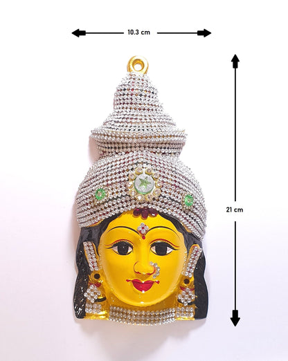 Goddess Lakshmi ( For Varalakshmi Pooja , Diwali or Wall Hanging ) Face Stone Decorated , Solid Alloy , Built to Last