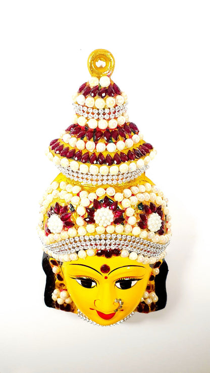 Goddess Lakshmi Stone Decorated ( For Varalakshmi Pooja , Diwali or Wall Hanging ) Face , Solid Alloy , Built to Last