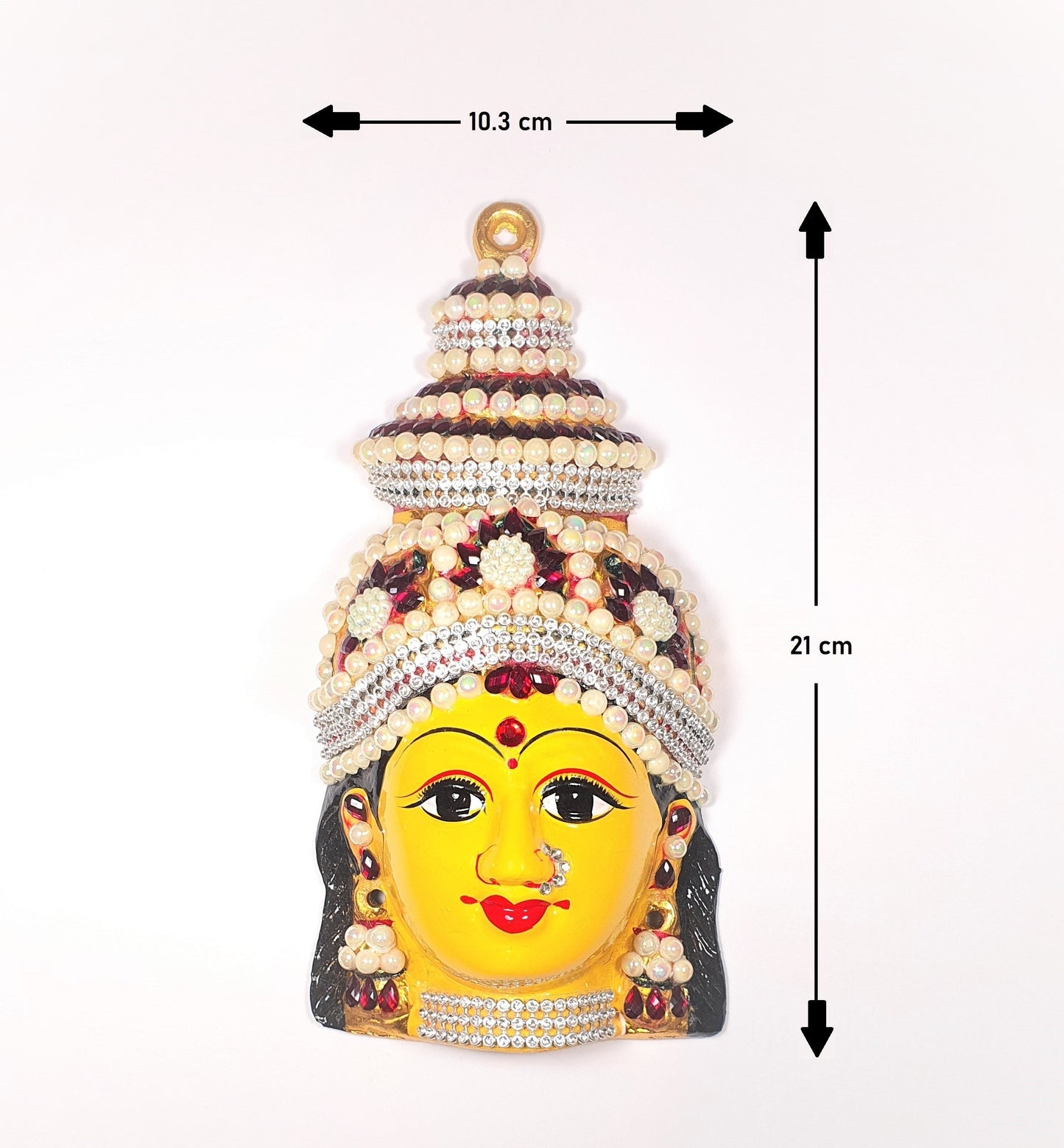 Goddess Lakshmi Stone Decorated ( For Varalakshmi Pooja , Diwali or Wall Hanging ) Face , Solid Alloy , Built to Last