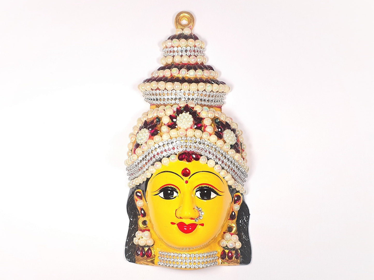 Goddess Lakshmi Stone Decorated ( For Varalakshmi Pooja , Diwali or Wall Hanging ) Face , Solid Alloy , Built to Last