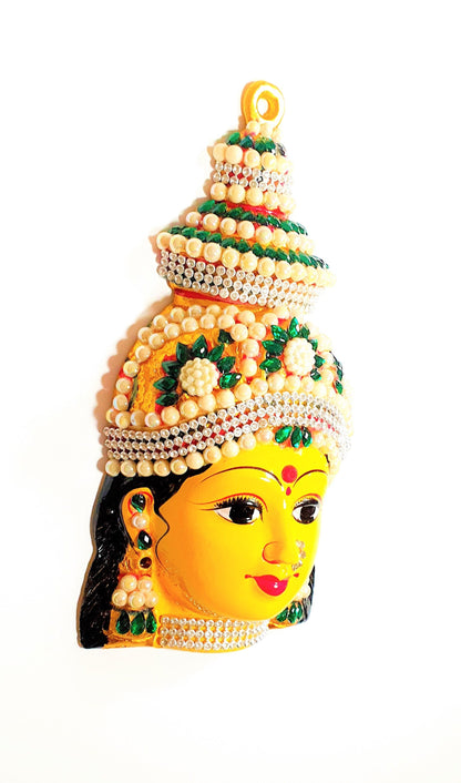 Goddess Lakshmi ( For Varalakshmi Pooja , Diwali or Wall Hanging ) Face , Stone decorated, Solid Alloy , Built to Last