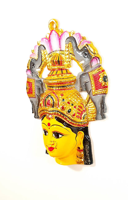 Goddess Lakshmi ( For Varalakshmi Pooja , Diwali or Wall Hanging ) Face with Nose Ring , Solid Alloy , Built to Last