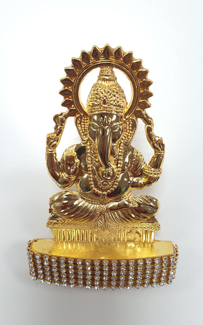 Lord Ganesh , Rare Stone Decorated, Gold Plated Idol Statue
