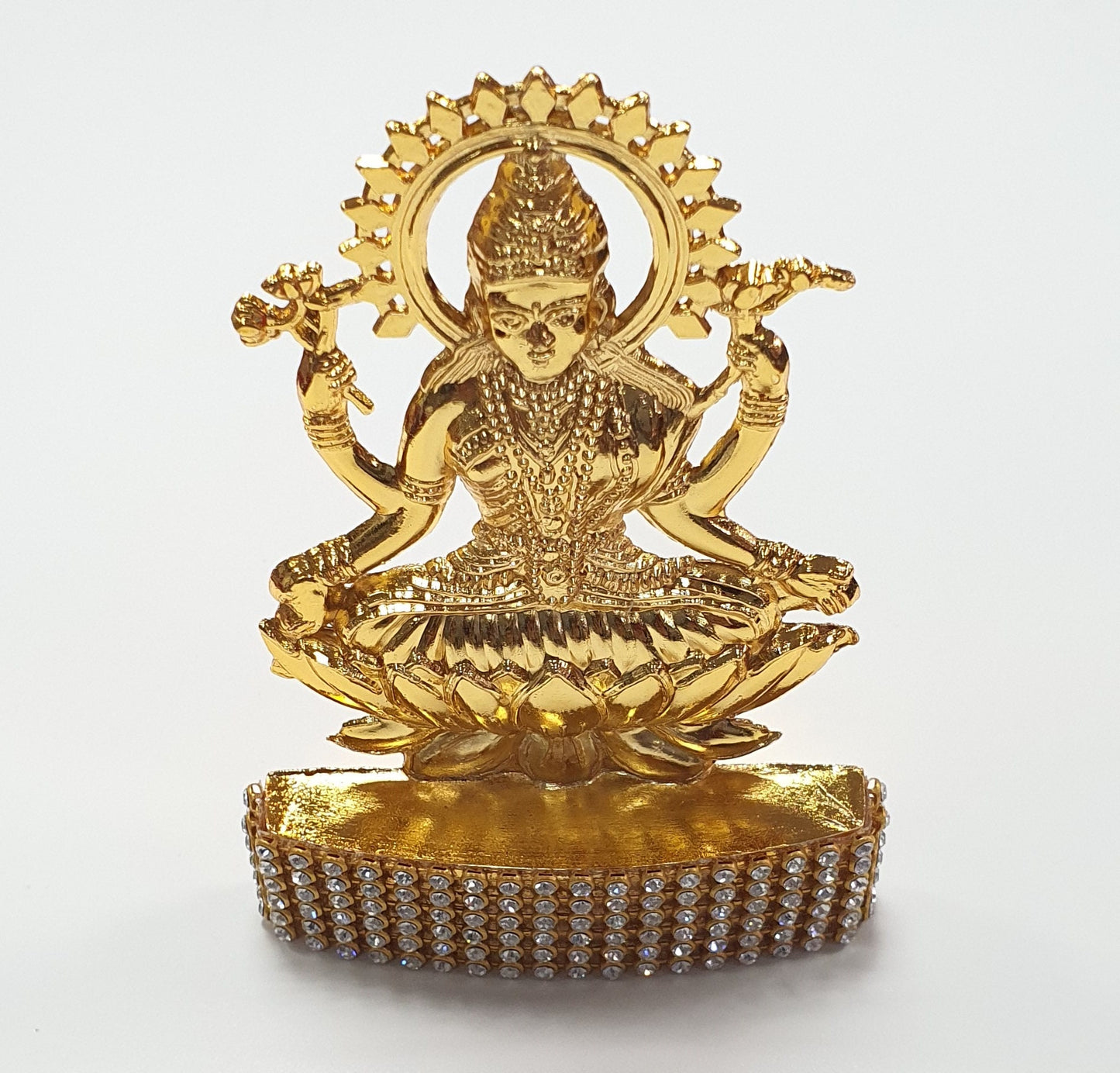 Goddess Lakshmi , Rare Stone Decorated, Gold Plated Idol Statue