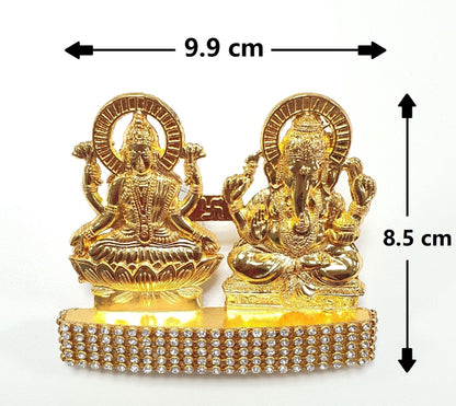 Goddess Lakshmi Lord Ganesh , Rare Stone Decorated, Gold Plated Idol Statue