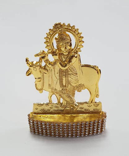 Lord Krishna , Rare Stone Decorated, Gold Plated Idol Statue