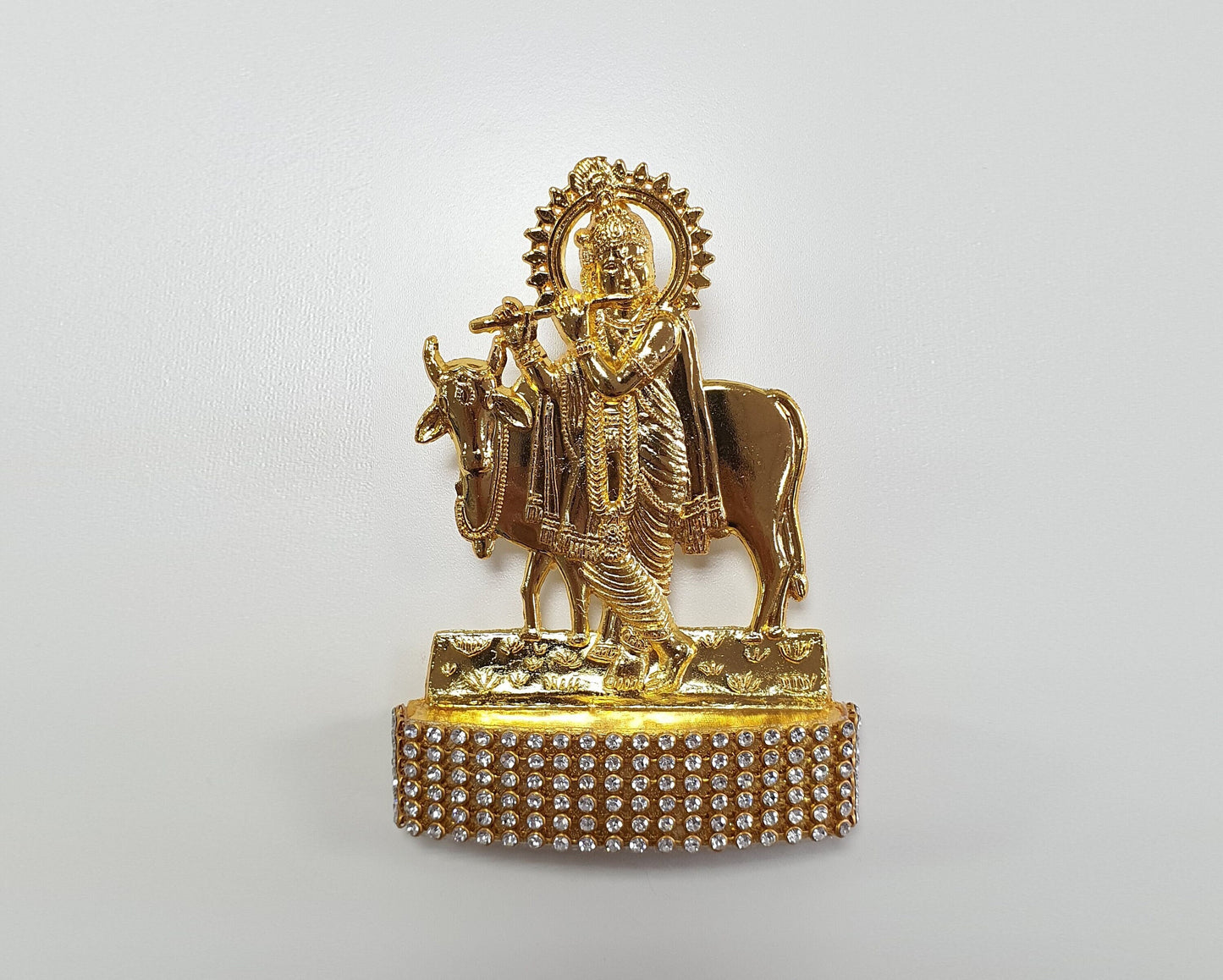 Lord Krishna , Rare Stone Decorated, Gold Plated Idol Statue