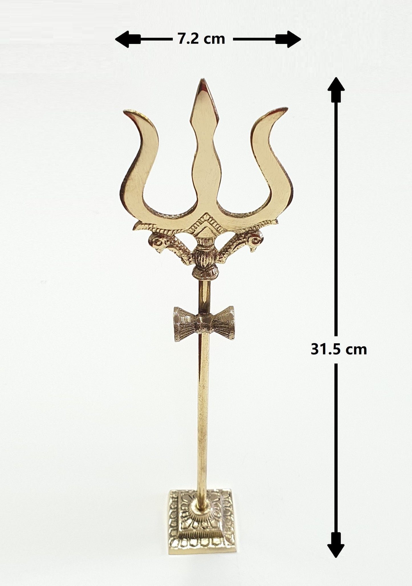 31.5cm Tall Lord Shiva Brass standing Trishul ( Trident ) with attached Damaru