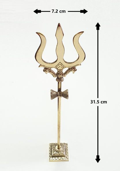 31.5cm Tall Lord Shiva Brass standing Trishul ( Trident ) with attached Damaru