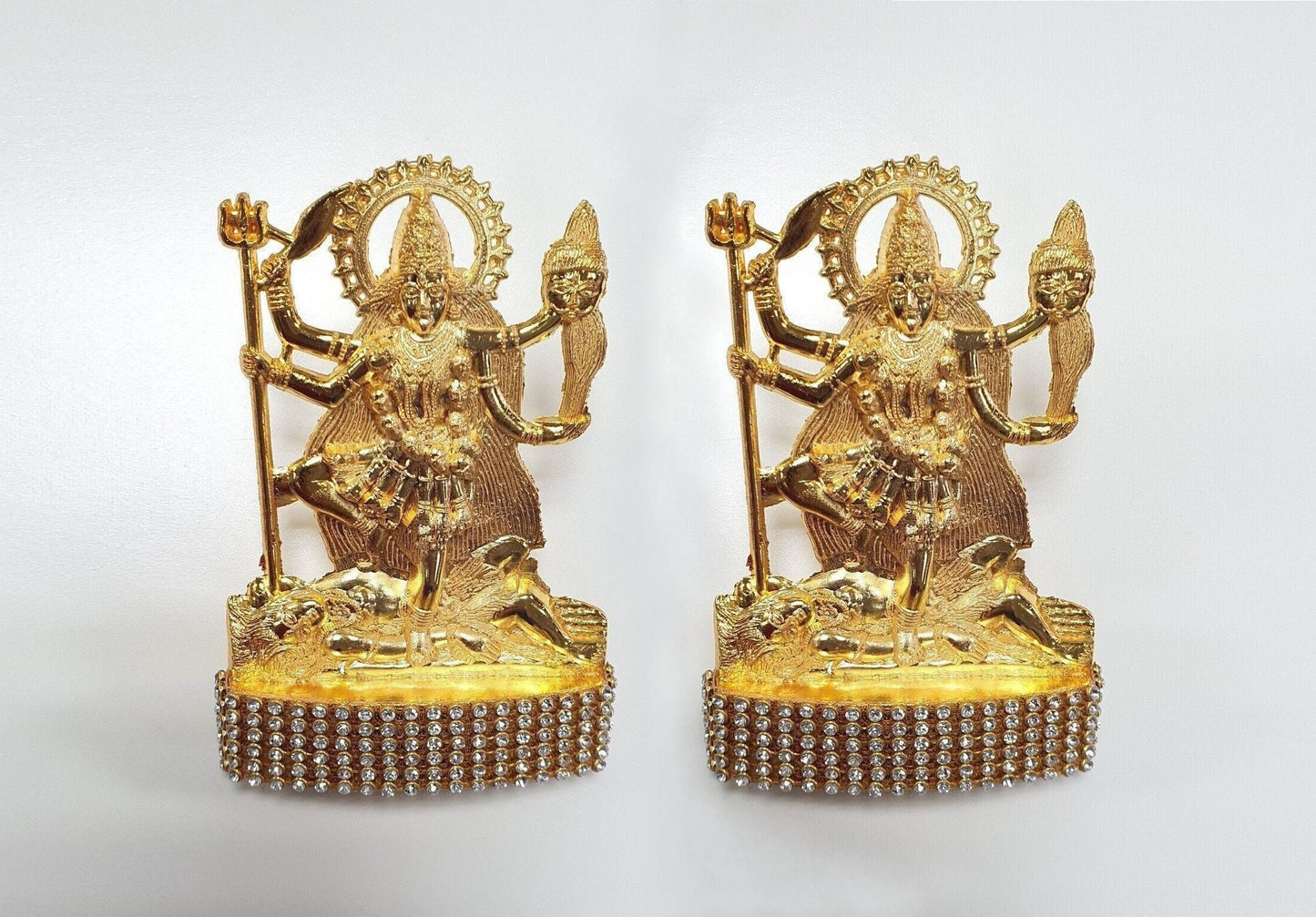 2 x Goddess Kali Maa , Rare Stone Decorated, Gold Plated Idol Statue's